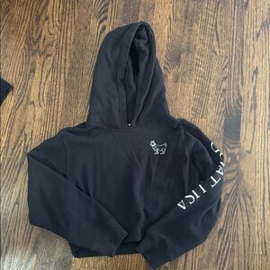 Black Cropped Hoodie with Embroidered Design